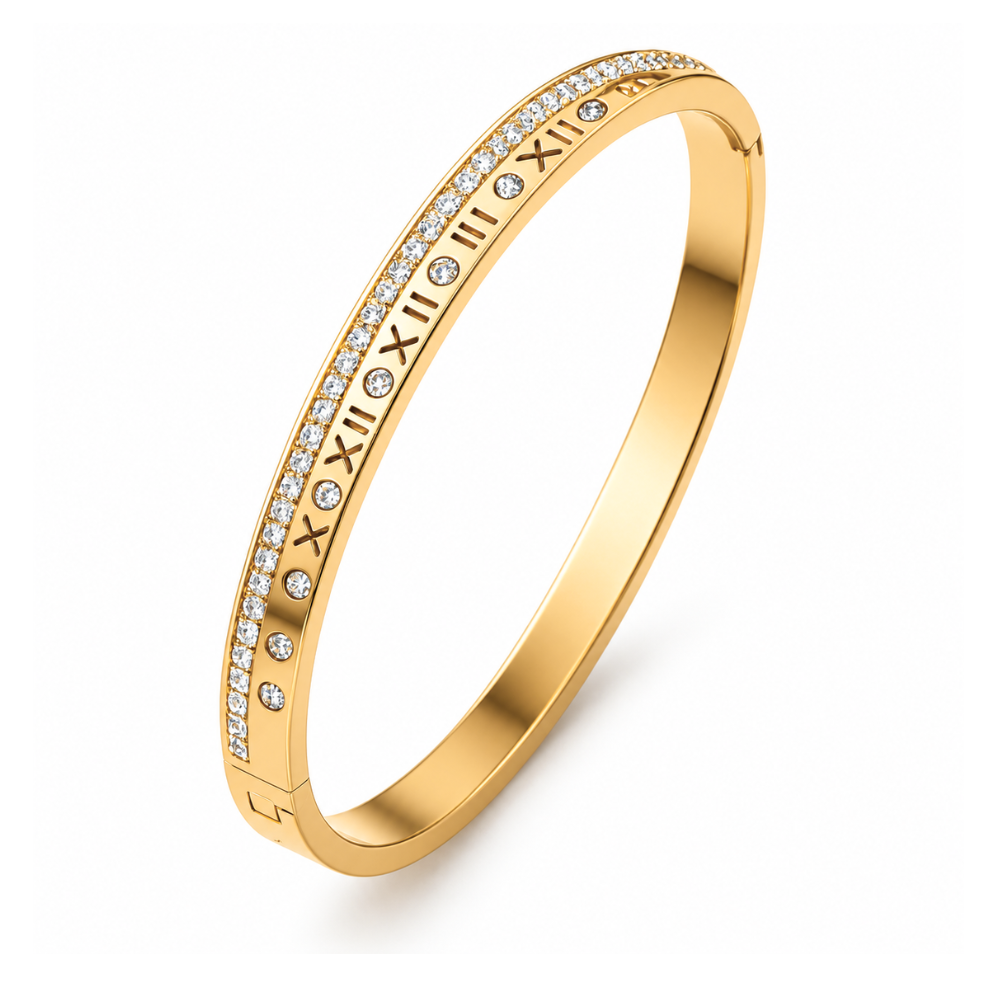 Lucia | Gold Plated Pave Roman Numeral Bangle