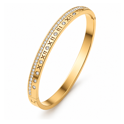 Lucia | Gold Plated Pave Roman Numeral Bangle