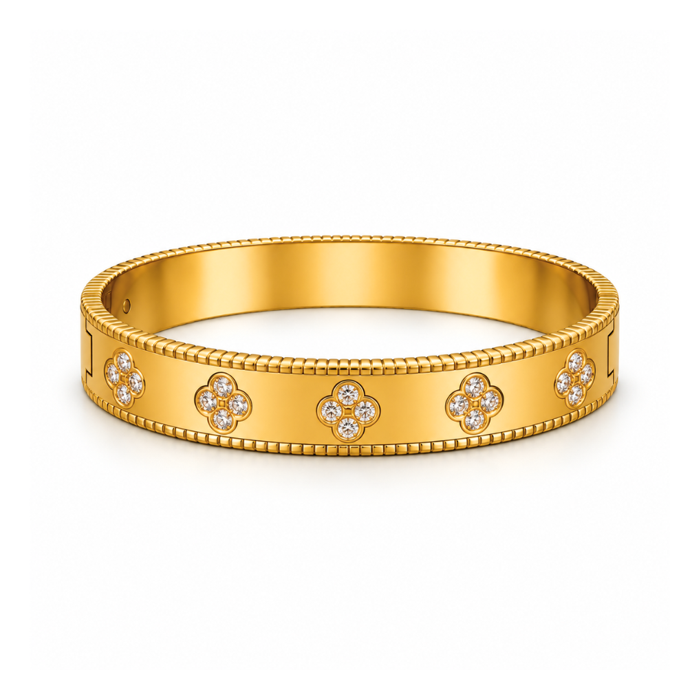 Christine | Gold Plated Pavé Clover Bangle