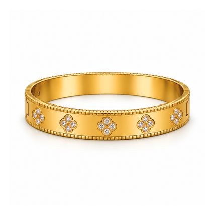 Christine | Gold Plated Pavé Clover Bangle