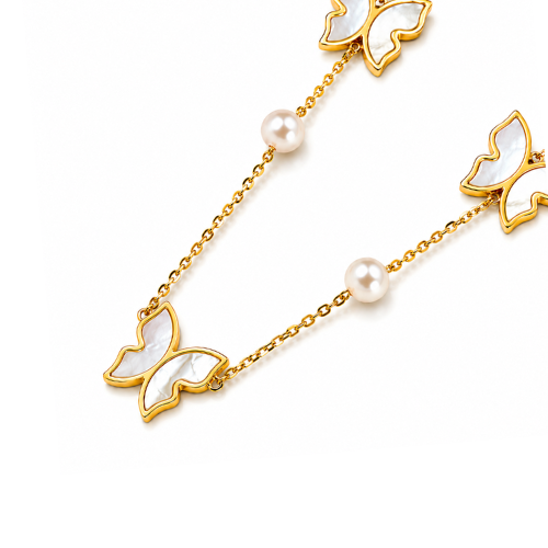 Raquel | Gold-Plated Shell Butterfly Charm Pearl Necklace