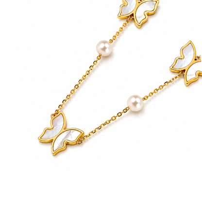 Raquel | Gold-Plated Shell Butterfly Charm Pearl Necklace