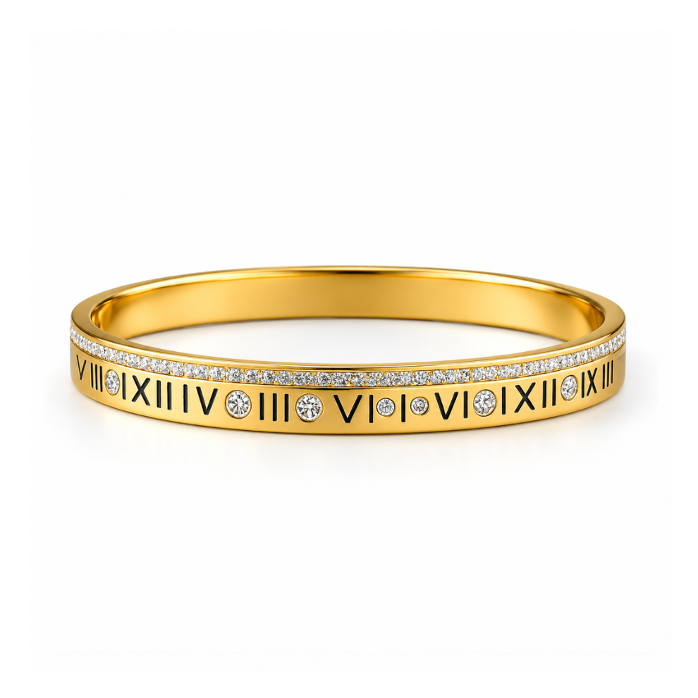 Lucia | Gold Plated Pave Roman Numeral Bangle