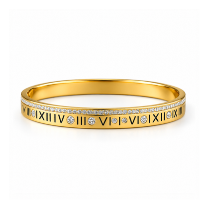 Lucia | Gold Plated Pave Roman Numeral Bangle