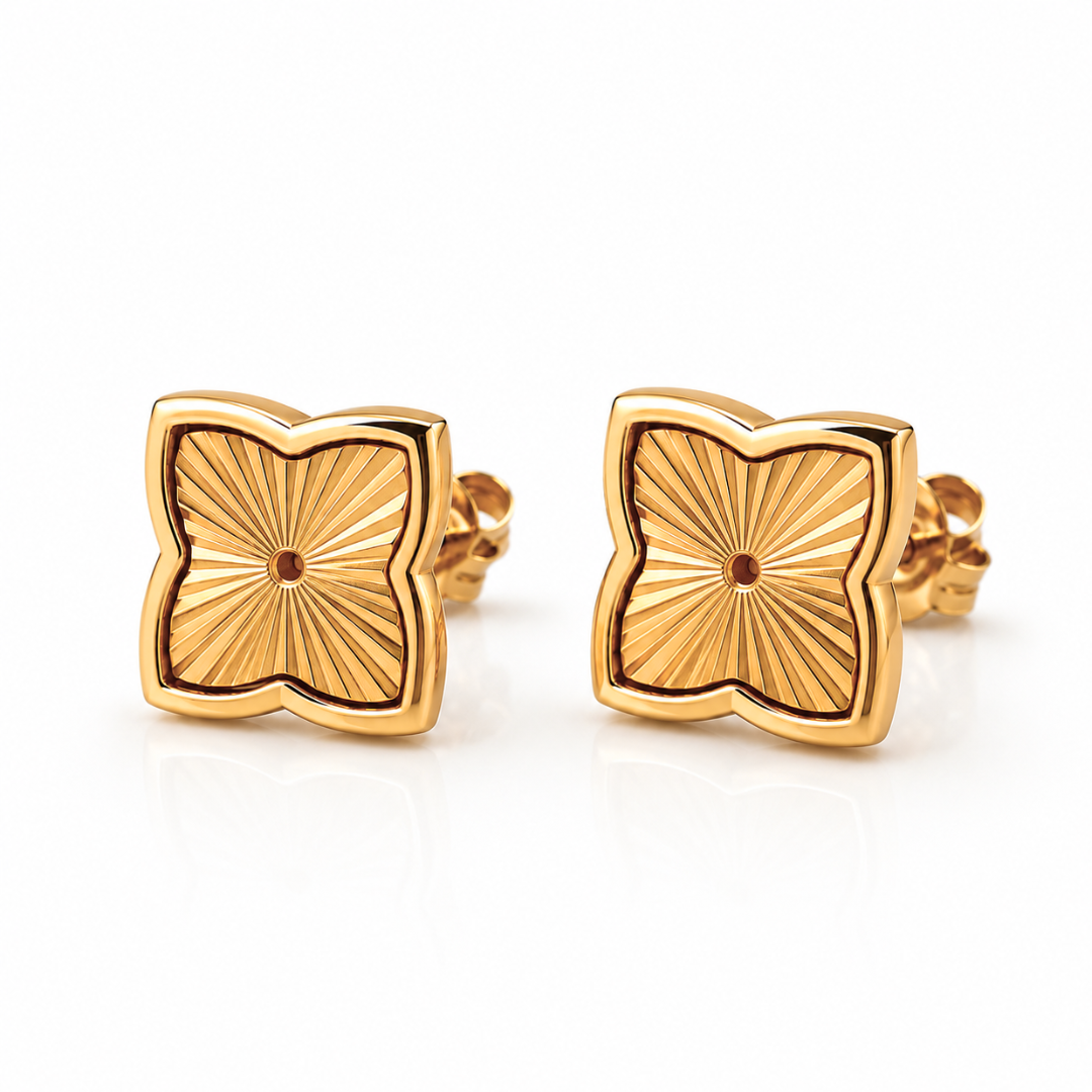 Lara | Gold Plated Textured Four-Leaf Clover Stud Earrings