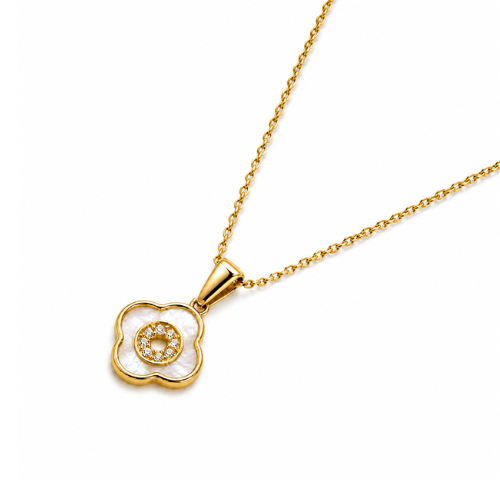 Nina | Gold Plated Shell Filled Four-Leaf Clover Necklace