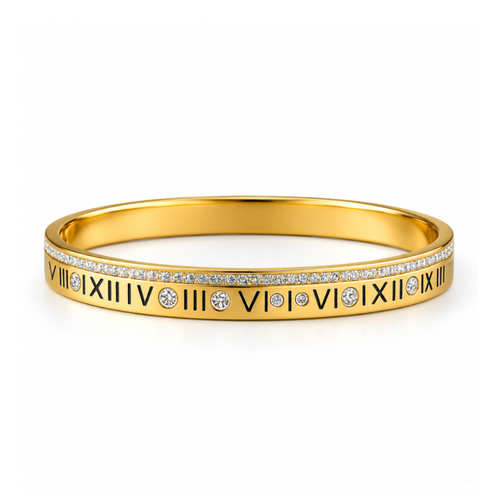 Lucia | Gold Plated Pave Roman Numeral Bangle