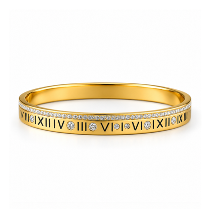 Lucia | Gold Plated Pave Roman Numeral Bangle