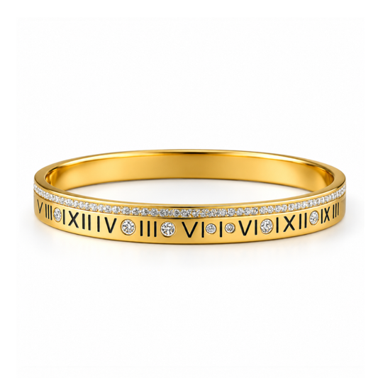 Lucia | Gold Plated Pave Roman Numeral Bangle