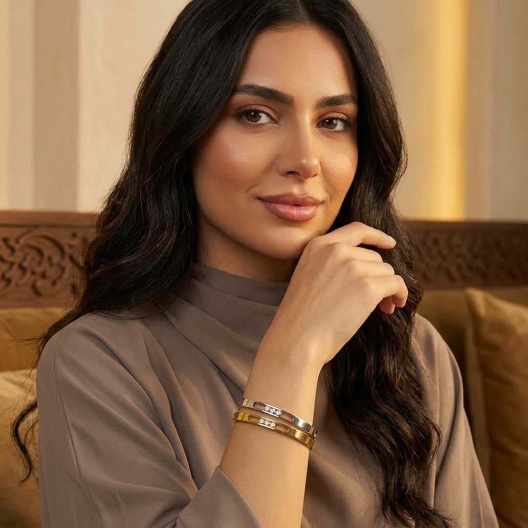 Rose | Gold Plated Sliding Ball Zircon Cuff Bangle