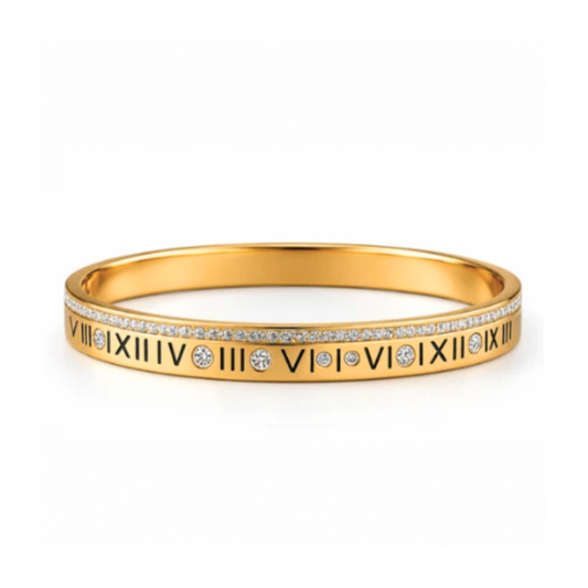 Lucia | Gold Plated Pave Roman Numeral Bangle