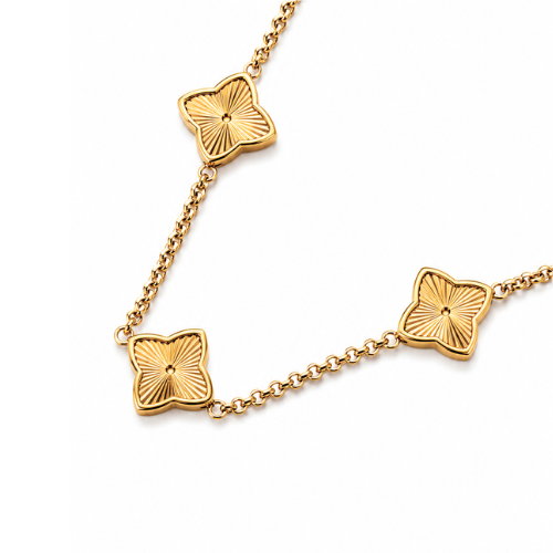 Clover Necklace - Multi-Clover Textured Gold-Plated Necklace