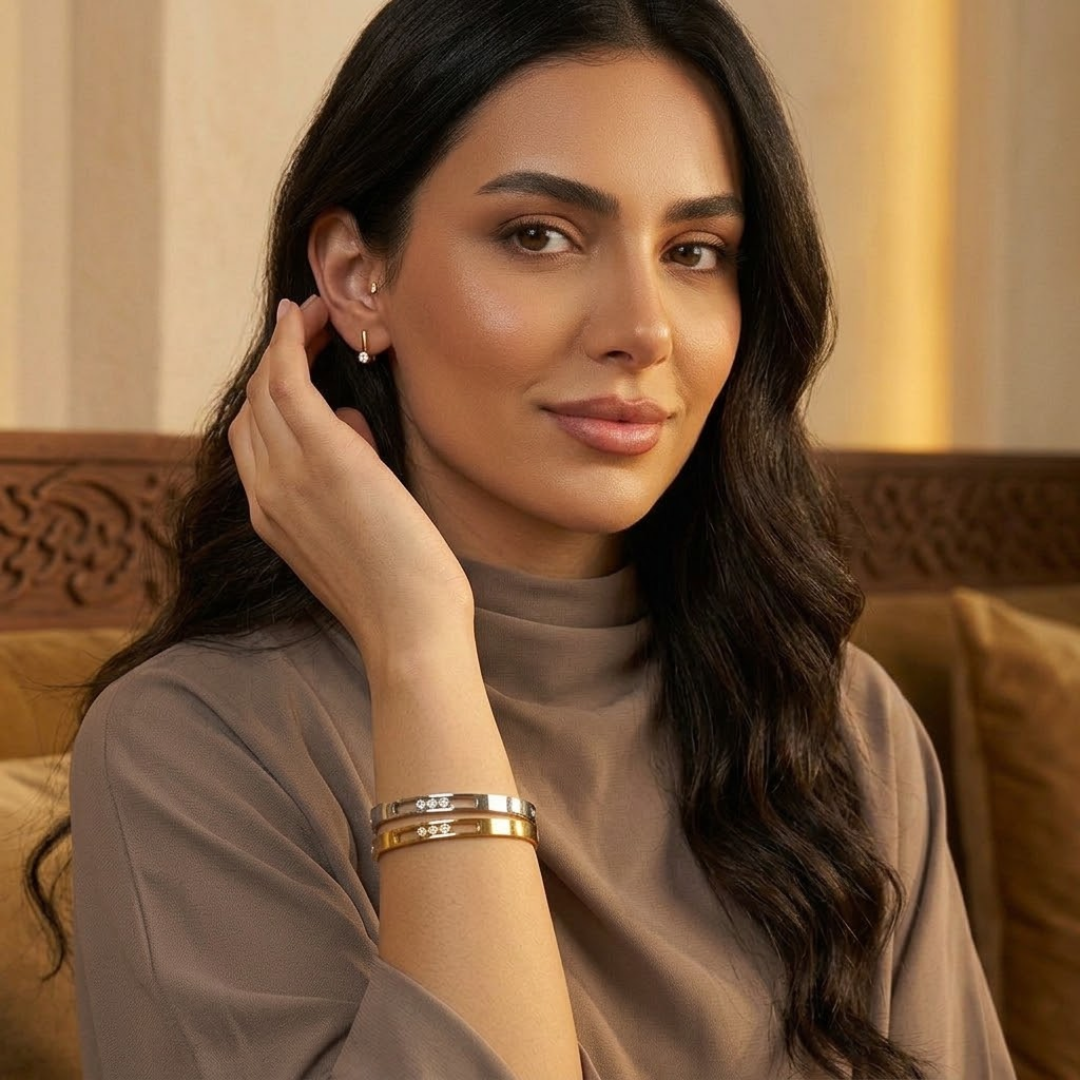 Rose | Gold Plated Sliding Ball Zircon Cuff Bangle