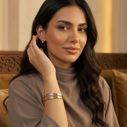 Rose | Gold Plated Sliding Ball Zircon Cuff Bangle
