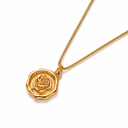 Nevada | Gold Plated Rose Carved Pendant Necklace