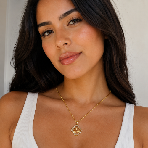 Coco | Gold Plated Hollow Clover Necklace with Zircons