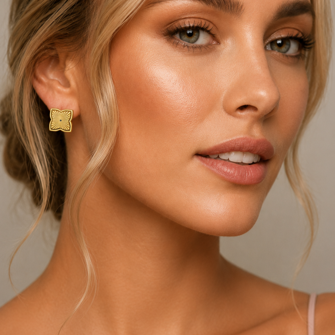 Lara | Gold Plated Textured Four-Leaf Clover Stud Earrings