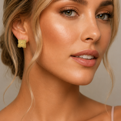 Lara | Gold Plated Textured Four-Leaf Clover Stud Earrings