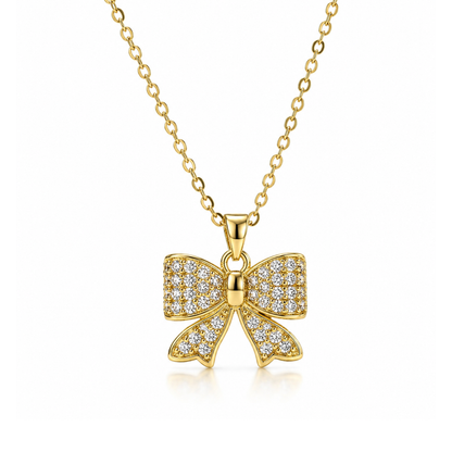 Margaret | Gold Plated Pavé Bow Necklace