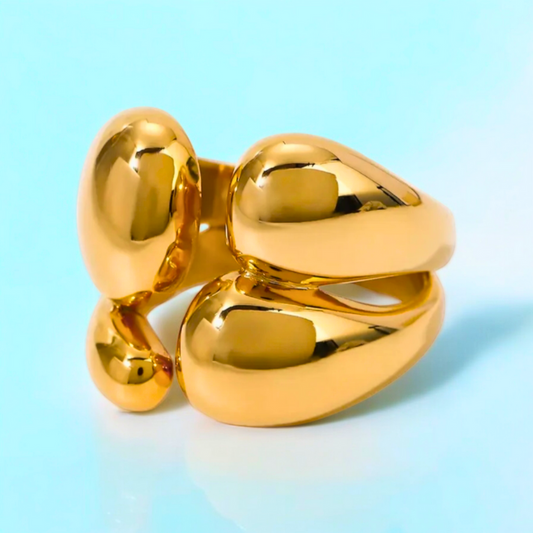 Elysia | Gold Plated Double Layer Vintage Chunky Boho Resizable Ring