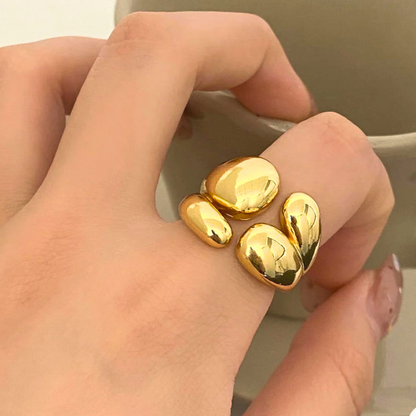 Elysia | Gold Plated Double Layer Vintage Chunky Boho Resizable Ring