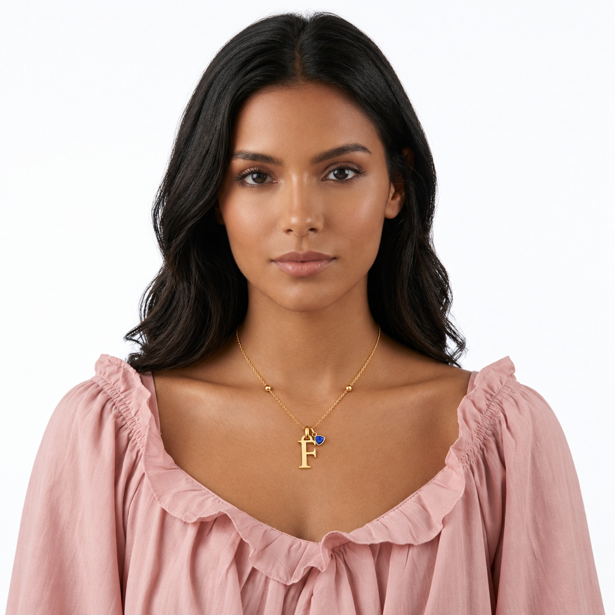 Kenza| Gold Plated Monogram Birthstone Initial Necklace