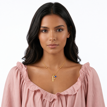Kenza| Gold Plated Monogram Birthstone Initial Necklace