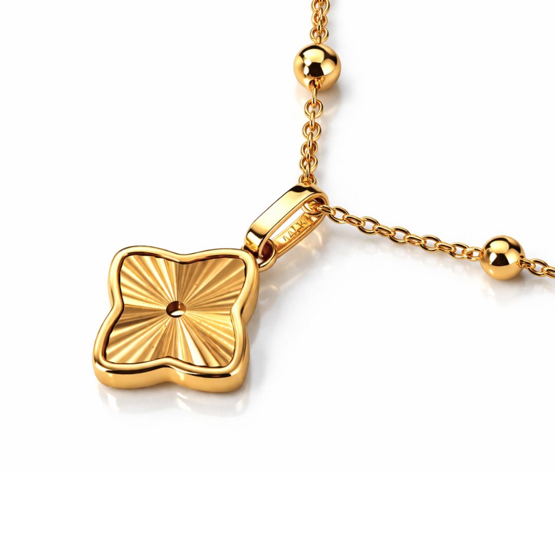 Clover Necklace - Textured Gold-Plated Four-Leaf Clover Necklace