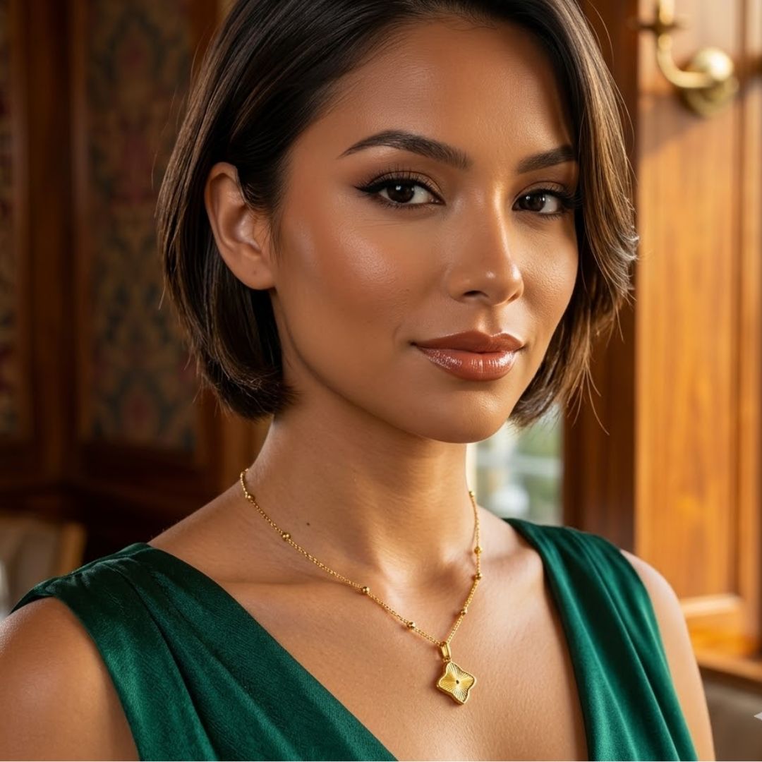 Clover Necklace - Textured Gold-Plated Four-Leaf Clover Necklace