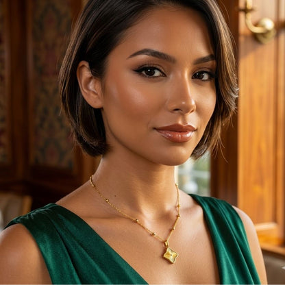Clover Necklace - Textured Gold-Plated Four-Leaf Clover Necklace
