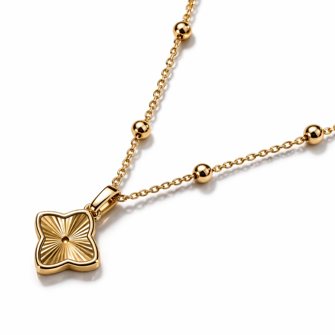 Clover Necklace - Textured Gold-Plated Four-Leaf Clover Necklace