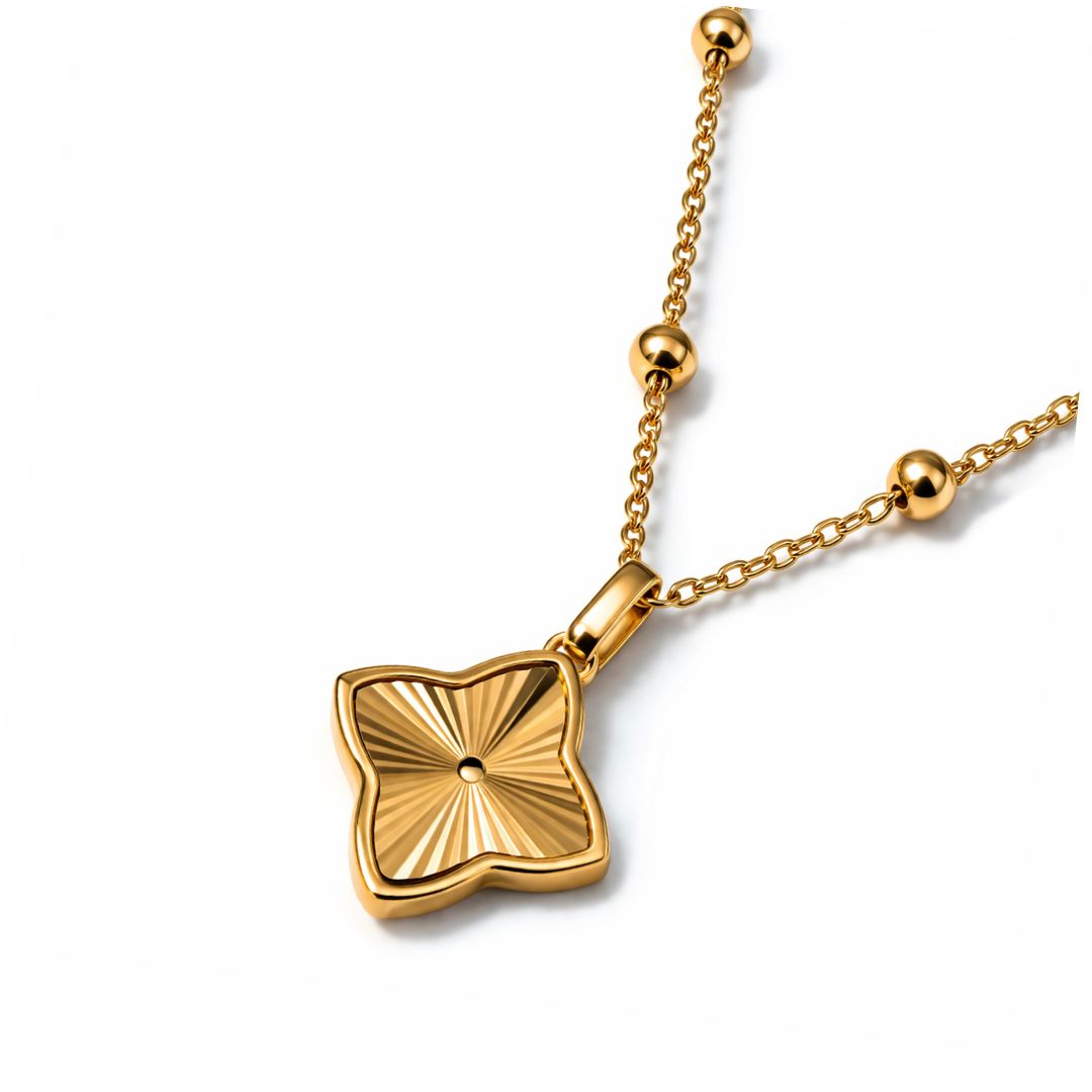 Clover Necklace - Textured Gold-Plated Four-Leaf Clover Necklace