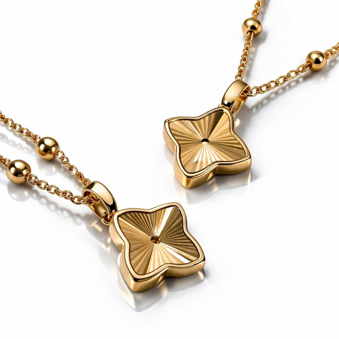 Clover Necklace - Textured Gold-Plated Four-Leaf Clover Necklace