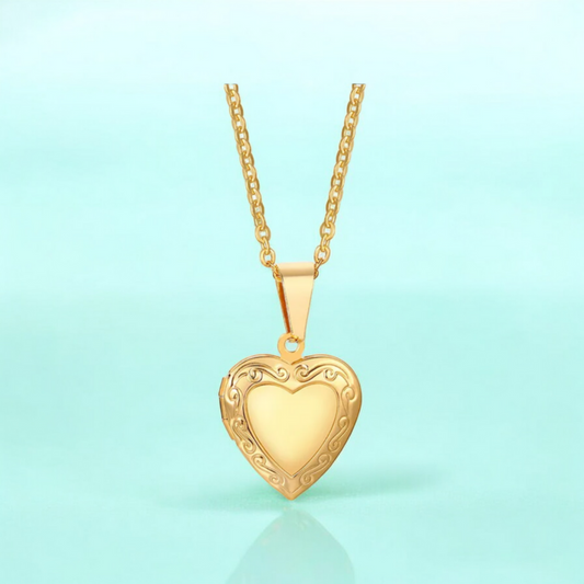 Raven | Gold Plated Heart Photo Frame Locket Pendant Chain Necklace