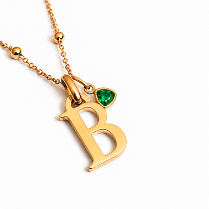 Kenza| Gold Plated Monogram Birthstone Initial Necklace