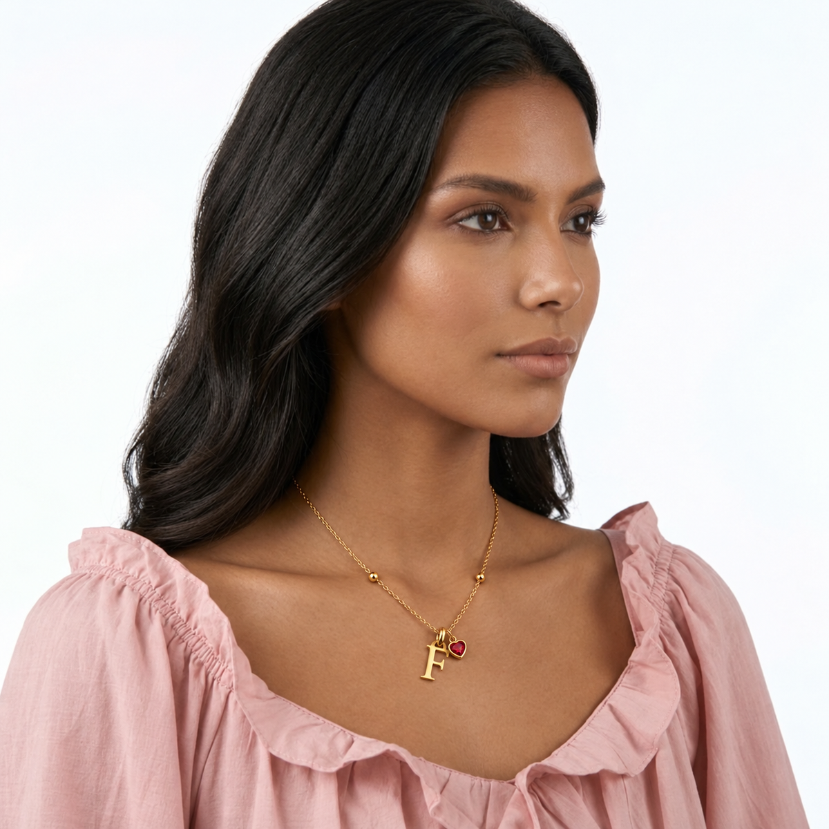 Kenza| Gold Plated Monogram Birthstone Initial Necklace