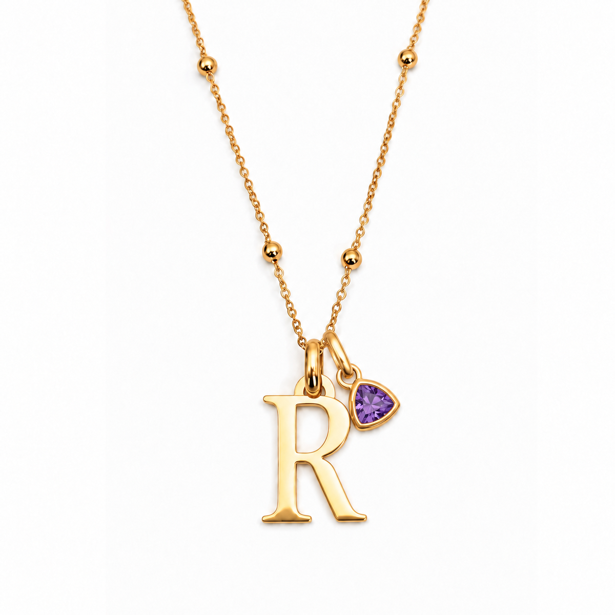 Kenza| Gold Plated Monogram Birthstone Initial Necklace
