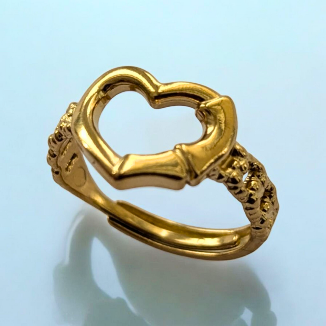 Caroline | Gold Plated Hollow Heart Resizable Ring