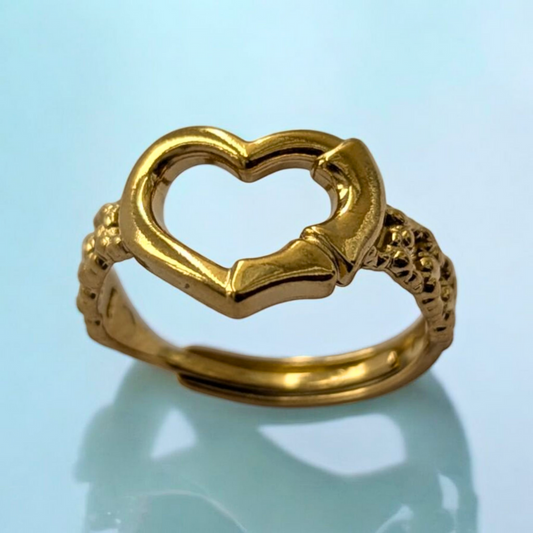 Caroline | Gold Plated Hollow Heart Resizable Ring