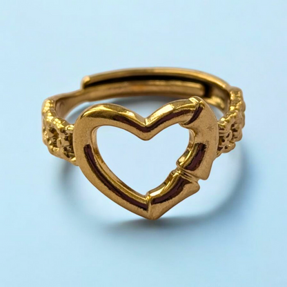 Caroline | Gold Plated Hollow Heart Resizable Ring