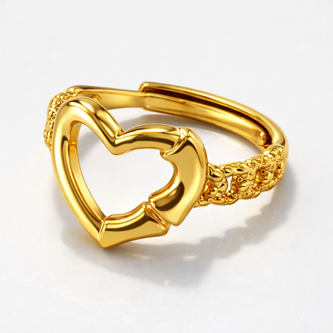 Caroline | Gold Plated Hollow Heart Resizable Ring