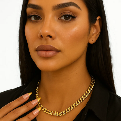 Elise | Initial Cuban Choker Necklace, Custom Initial Necklace - 18K Gold Plated Waterproof Necklace