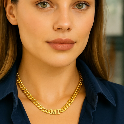 Elise | Initial Cuban Choker Necklace, Custom Initial Necklace - 18K Gold Plated Waterproof Necklace