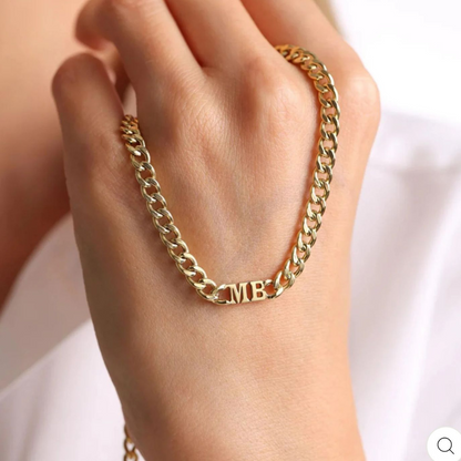 Elise | Initial Cuban Choker Necklace, Custom Initial Necklace - 18K Gold Plated Waterproof Necklace