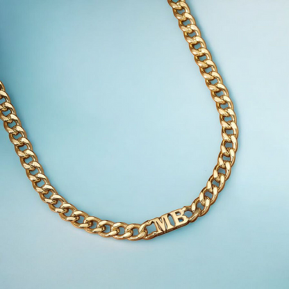 Elise | Initial Cuban Choker Necklace, Custom Initial Necklace - 18K Gold Plated Waterproof Necklace
