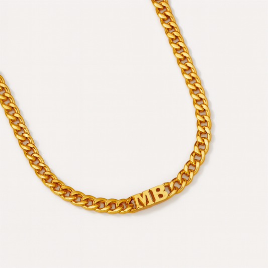 Elise | Initial Cuban Choker Necklace, Custom Initial Necklace - 18K Gold Plated Waterproof Necklace