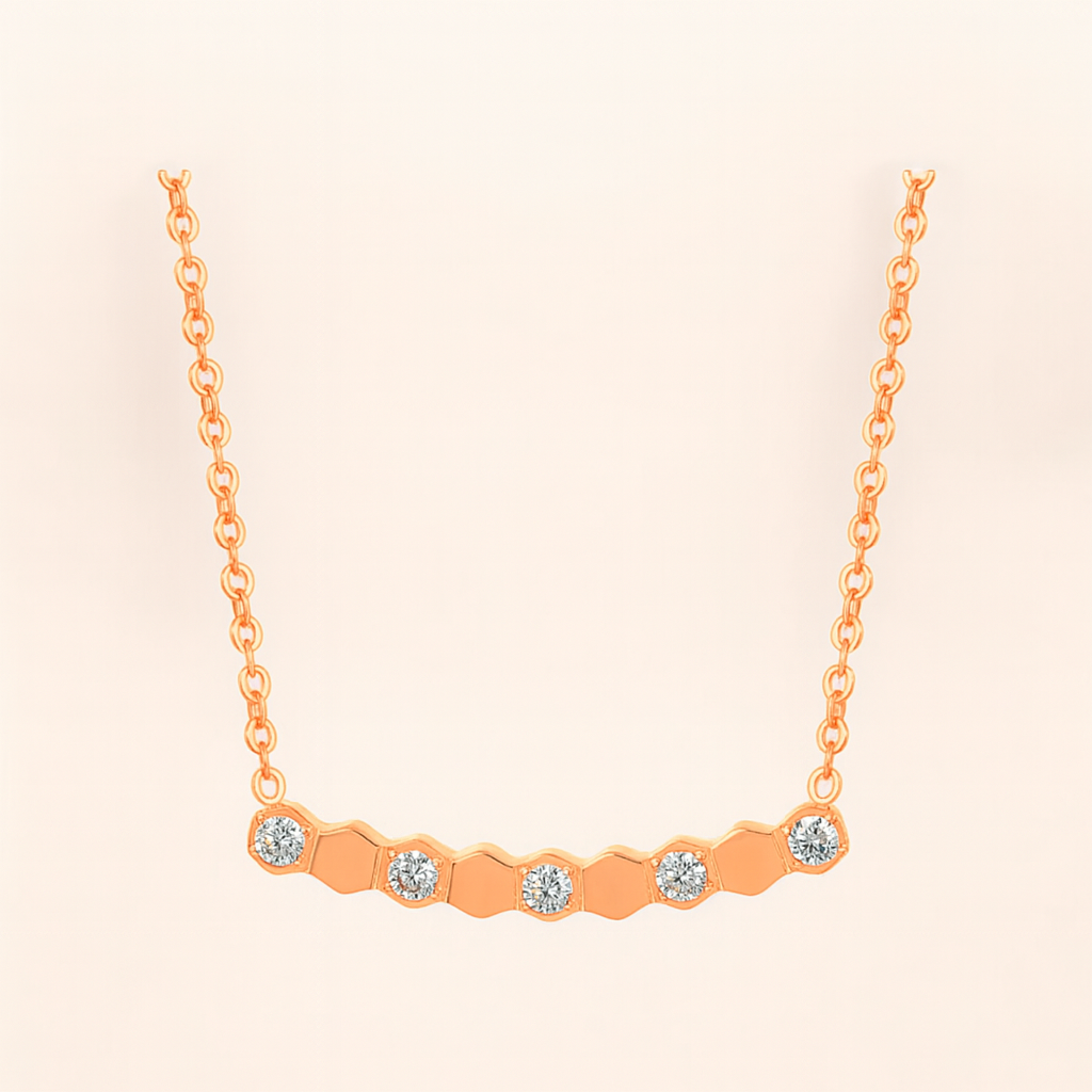 Beth | Gold (18K) and Rose Gold Plated Honeycomb Bar Pendant Waterproof Necklace with Zircons