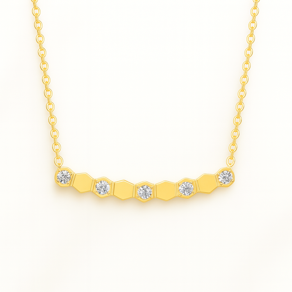 Beth | Gold (18K) and Rose Gold Plated Honeycomb Bar Pendant Waterproof Necklace with Zircons