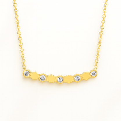 Beth | Gold (18K) and Rose Gold Plated Honeycomb Bar Pendant Waterproof Necklace with Zircons