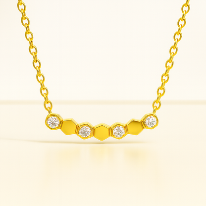 Beth | Gold (18K) and Rose Gold Plated Honeycomb Bar Pendant Waterproof Necklace with Zircons